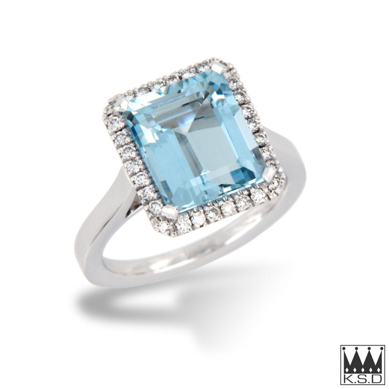 Aquamarine and Diamond Halo Ring