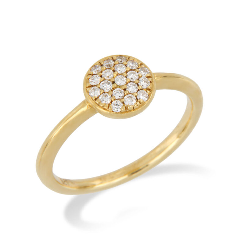 Pave Diamond Set Gold Disc Ring