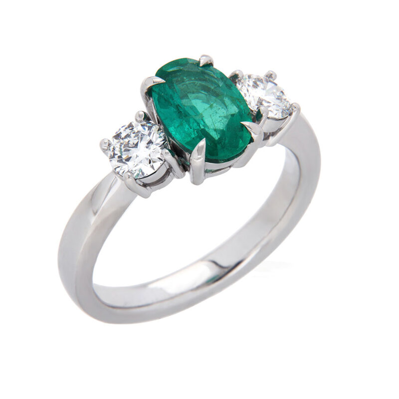Three Stone Diamond and Emerald Ring