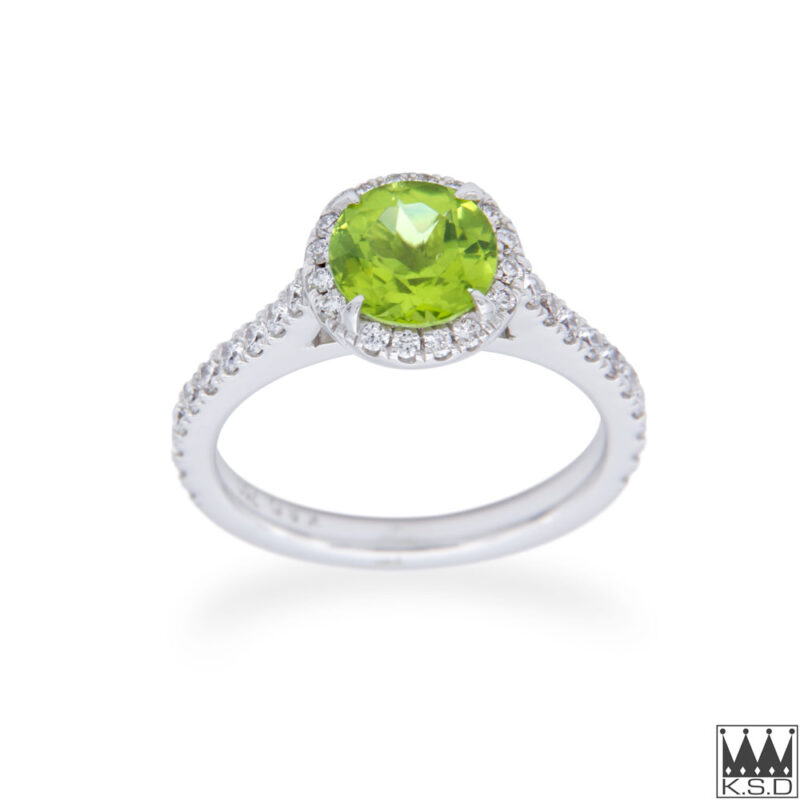Peridot and Diamond Halo Ring