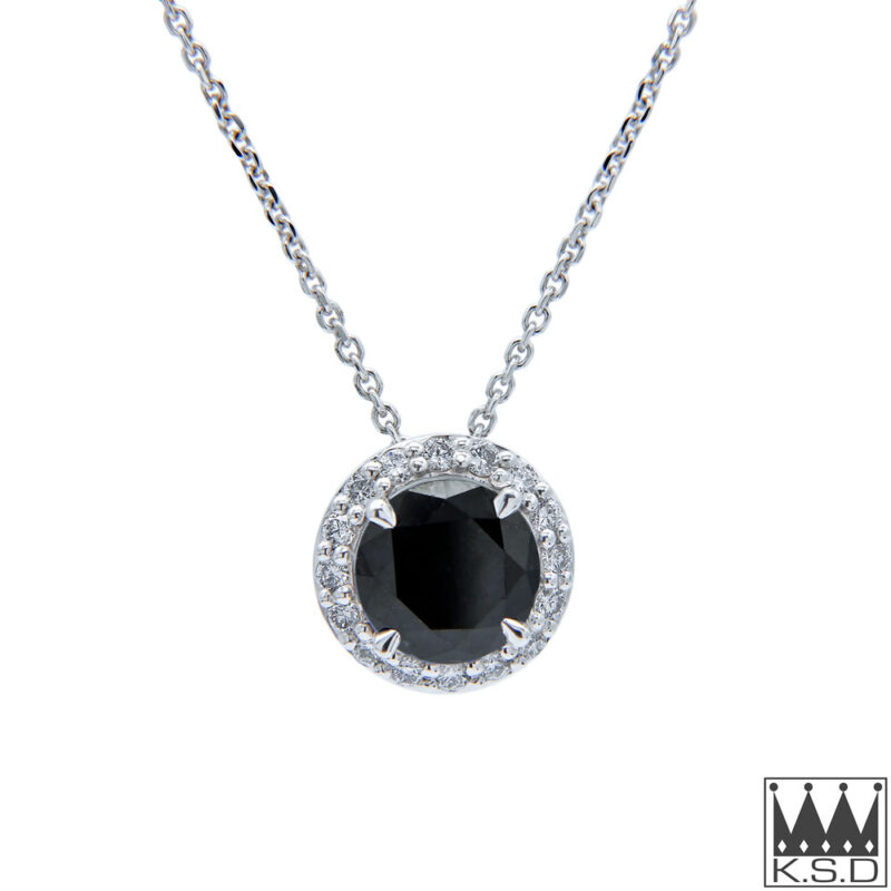 Black Diamond and Diamond Halo Pendant