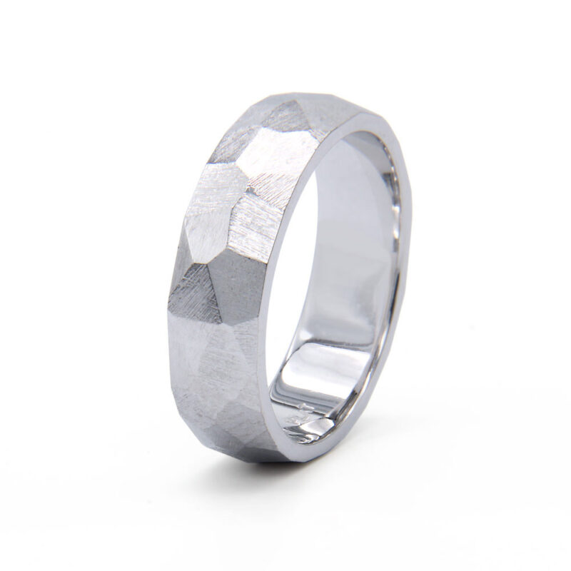 Hammered Faceted Platinum Ring
