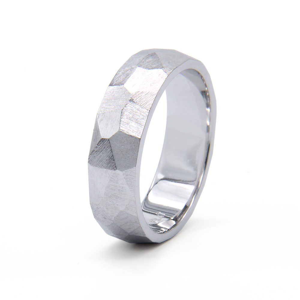 Hammered Faceted Platinum Ring