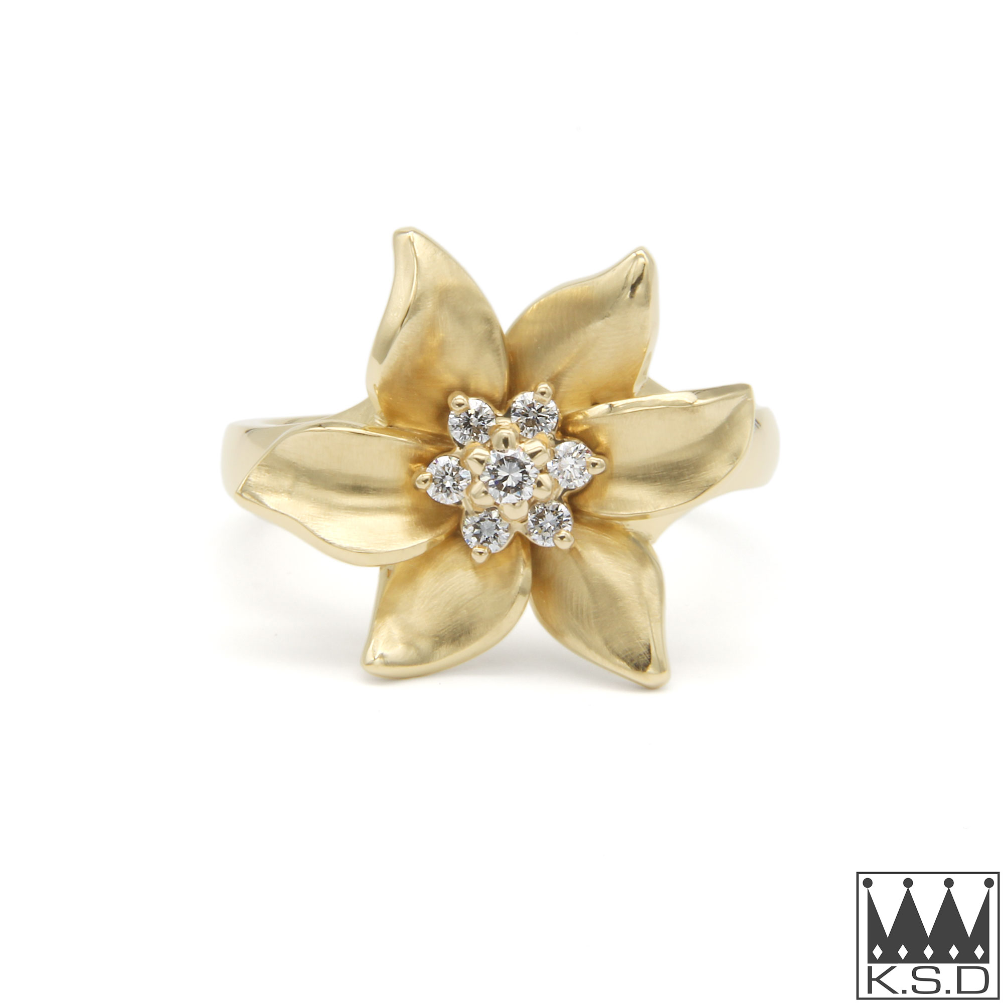 Diamond Set Gold Flower Ring