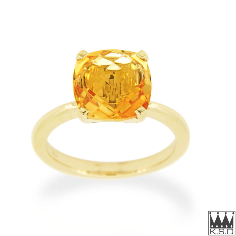 Chequered Citrine Yellow Gold Ring