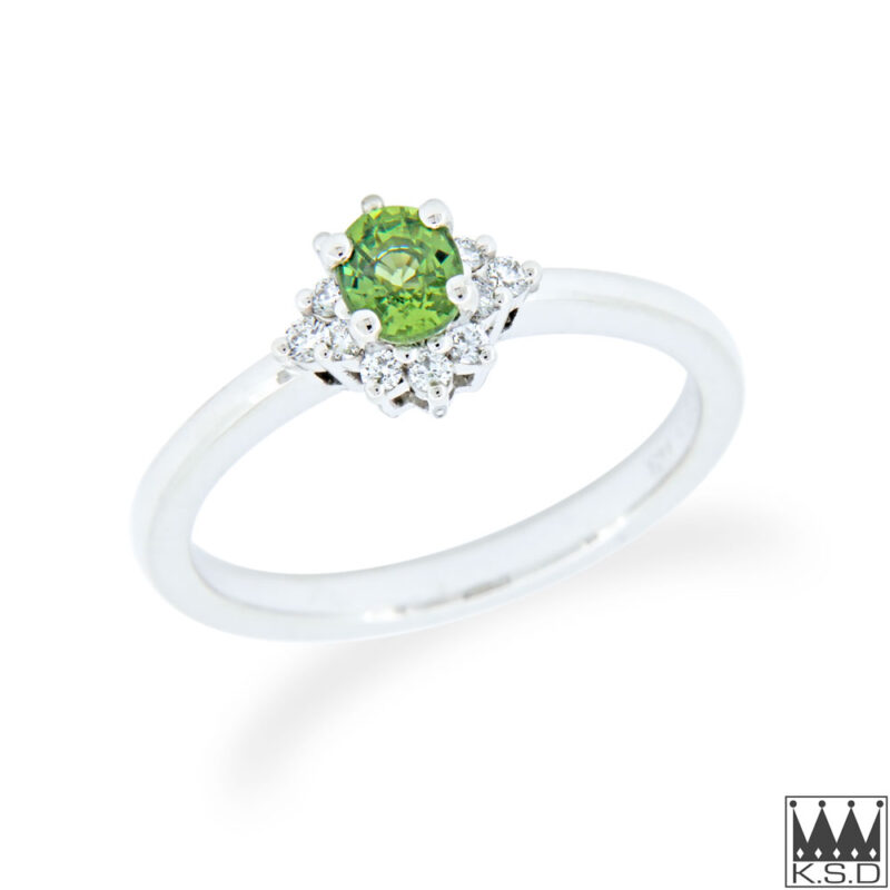 Green Sapphire and Diamond Cluster Ring