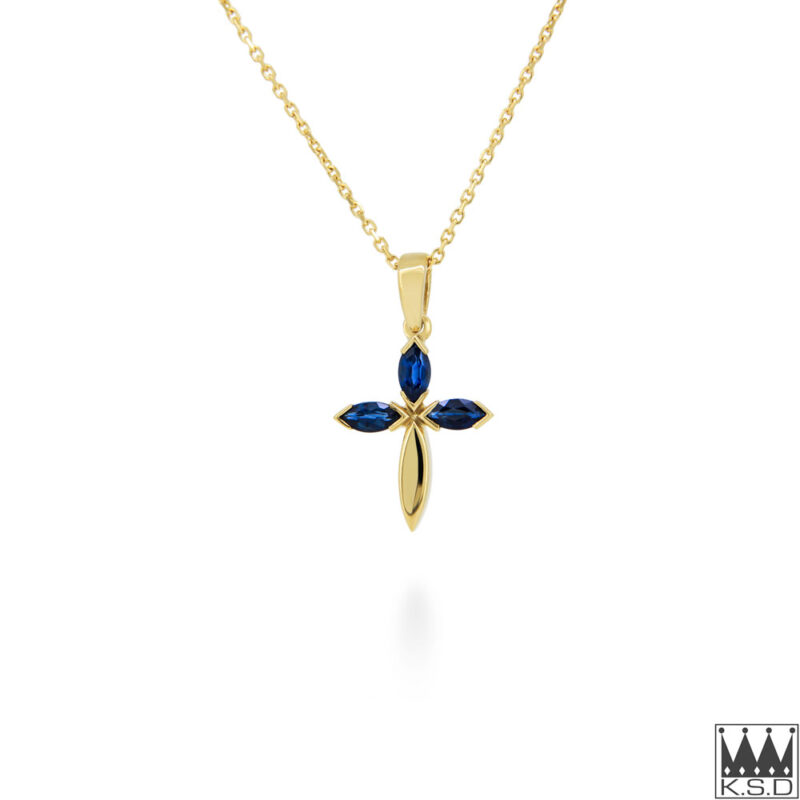 Sapphire and Yellow Gold Cross Pendant