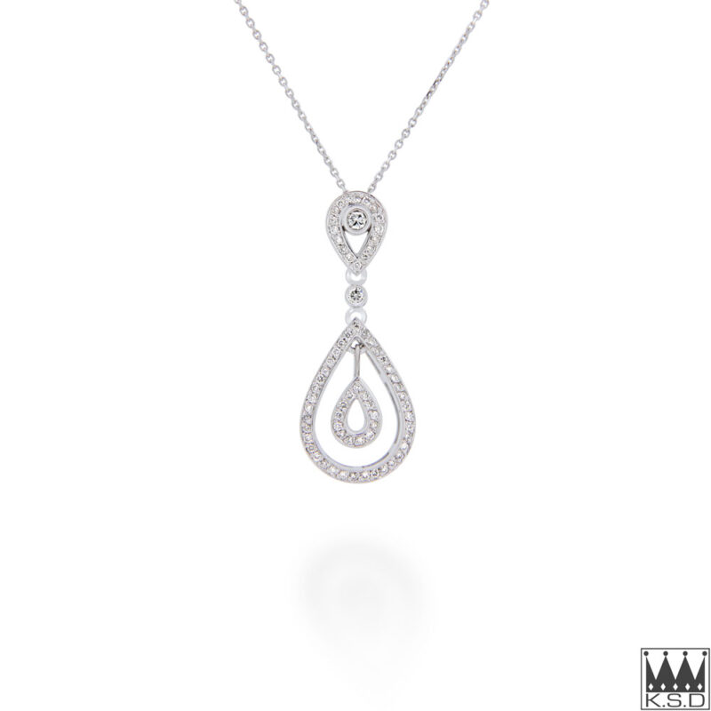 Art Deco Pave Set Diamond Gold Pendant