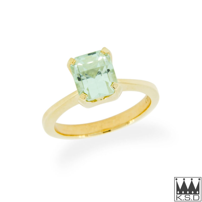 Emerald Cut Green Tourmaline and Gold Ring