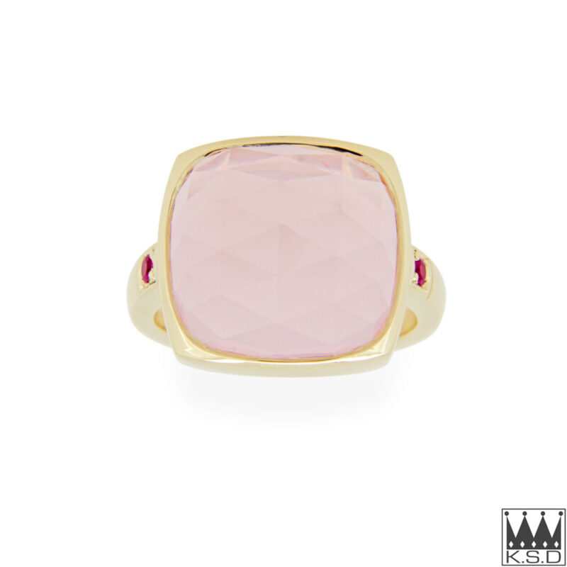 Rose Quartz and Sapphire Gold Ring