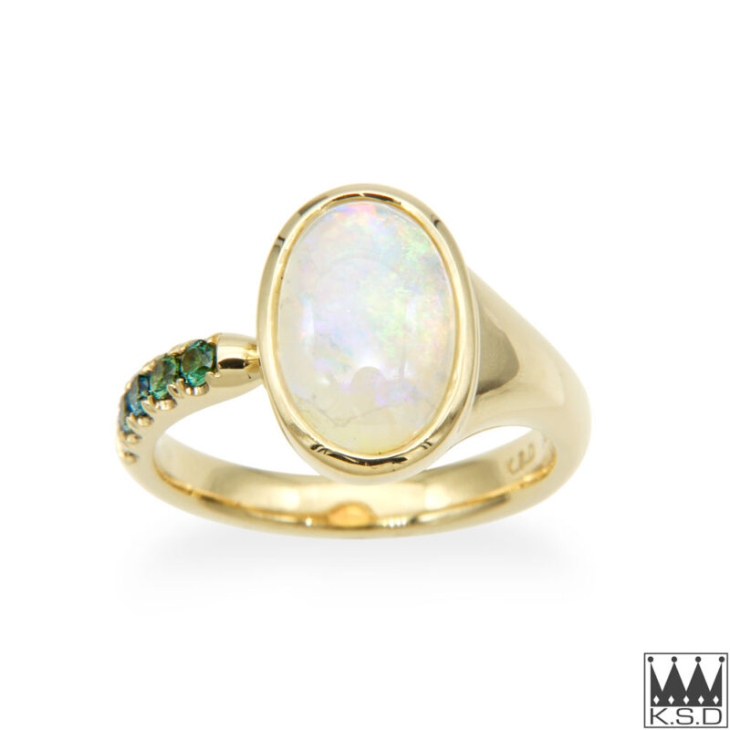 White Opal and Sapphire Ring