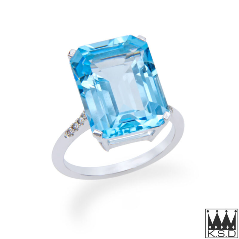 Sky Blue Topaz Emerald Cut and Diamond Ring
