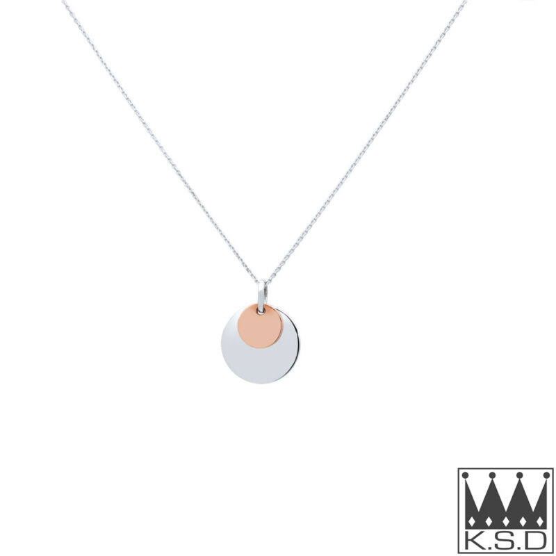 Rose and White Gold Disc Pendant and Chain (Copy)