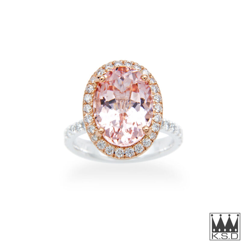 Oval Morganite and Diamond Halo Ring