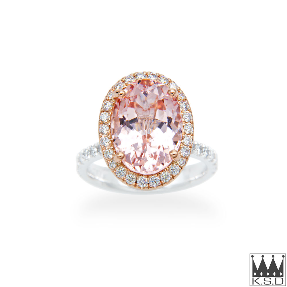Oval Morganite and Diamond Halo Ring
