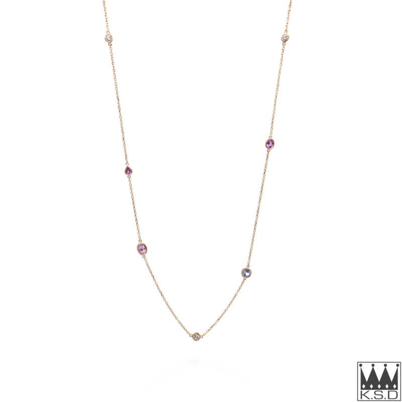 Rose gold and Bezel Set Diamond and Sapphire Necklace