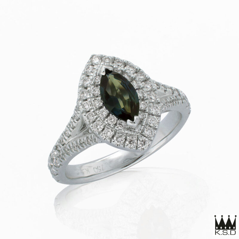 Marquise Australian Sapphire and Double Diamond Halo