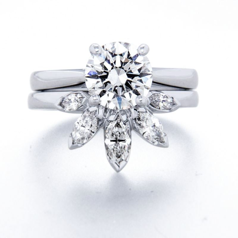Solitaire Diamond Engagement Ring and Fitted Diamond Wedder