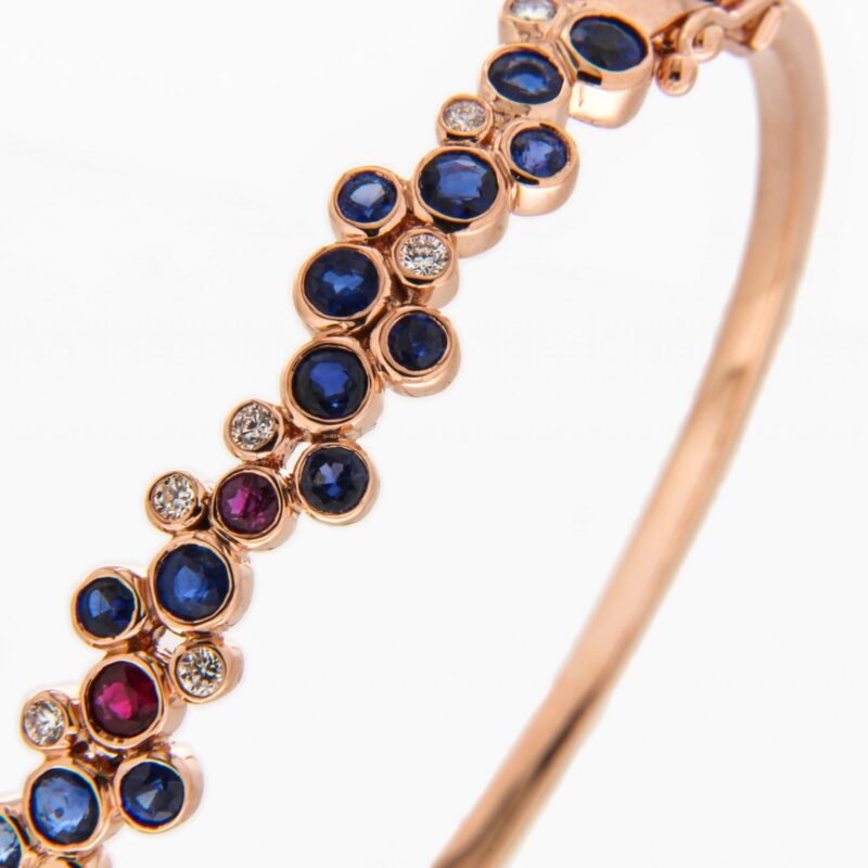Bezel Set Ruby, Diamond and Sapphire Rose Gold Bracelet