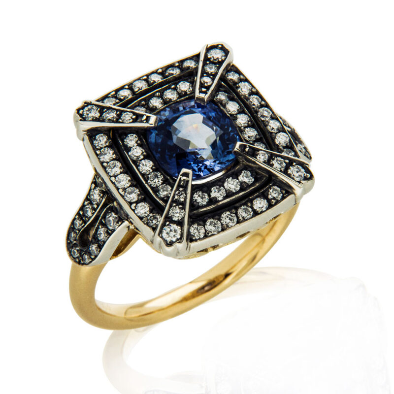 Sapphire and Diamond Double Halo Vintage Ring