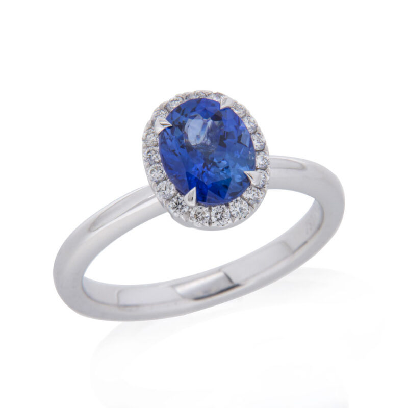 Sapphire and Diamond Halo Ring