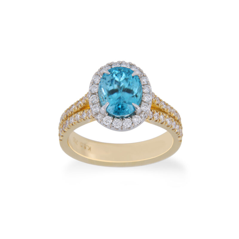 Blue Zircon and Diamond Ring