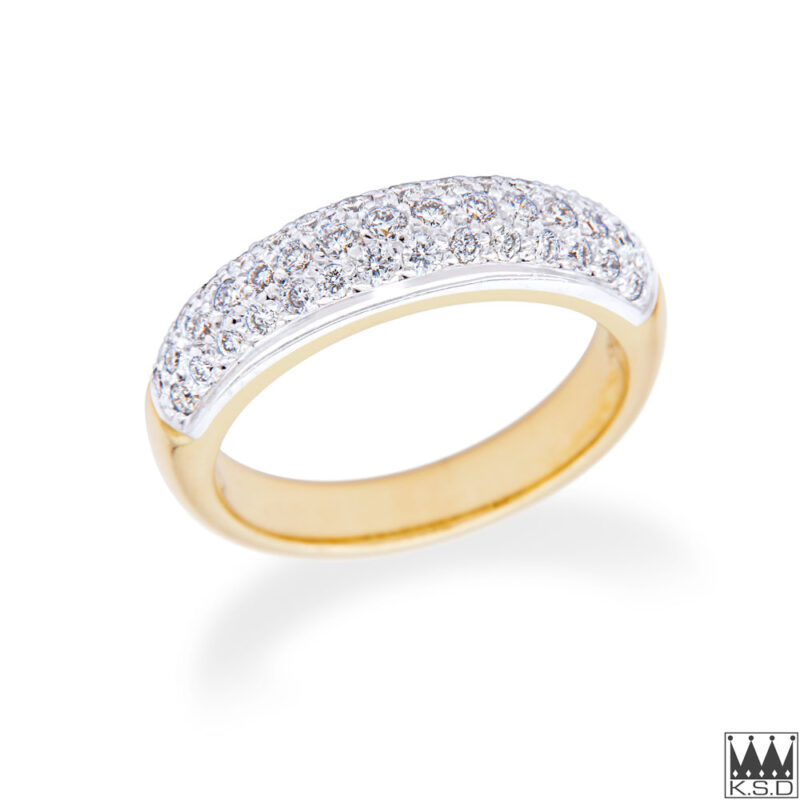 Three Row Diamond and Gold Ring