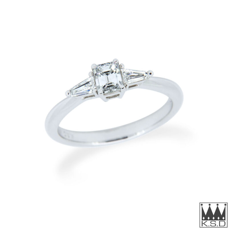 Square Emerald and Tapered Baguette Diamond Ring