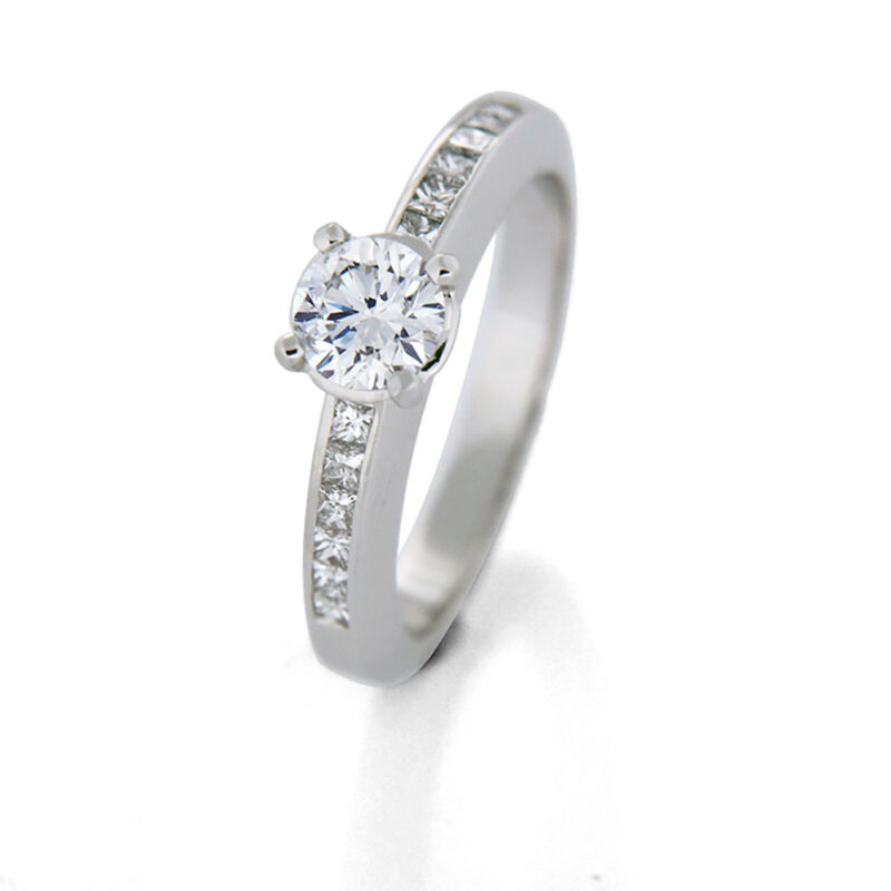 Round and Princess Cut Diamond Set Engagement Ring