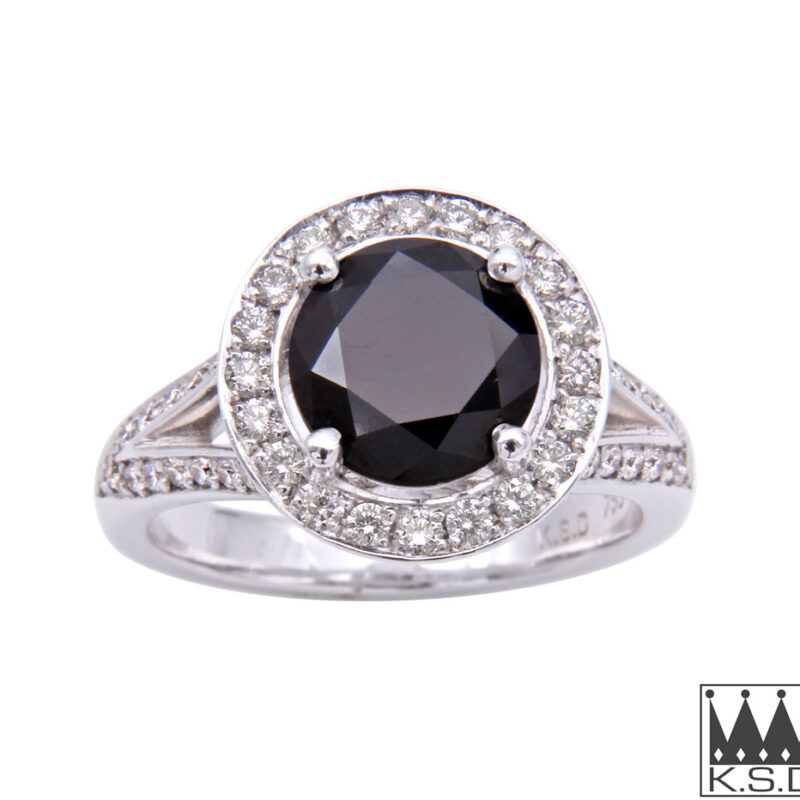 Black Diamond and Diamond Halo Ring