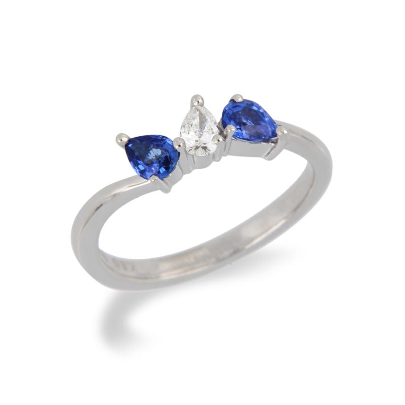 Three Stone Diamond and Sapphire Gold Ring
