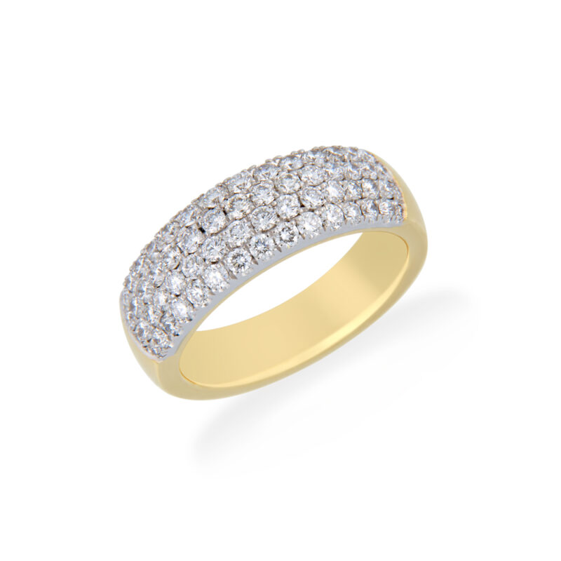 Four Row Diamond Set Gold Ring