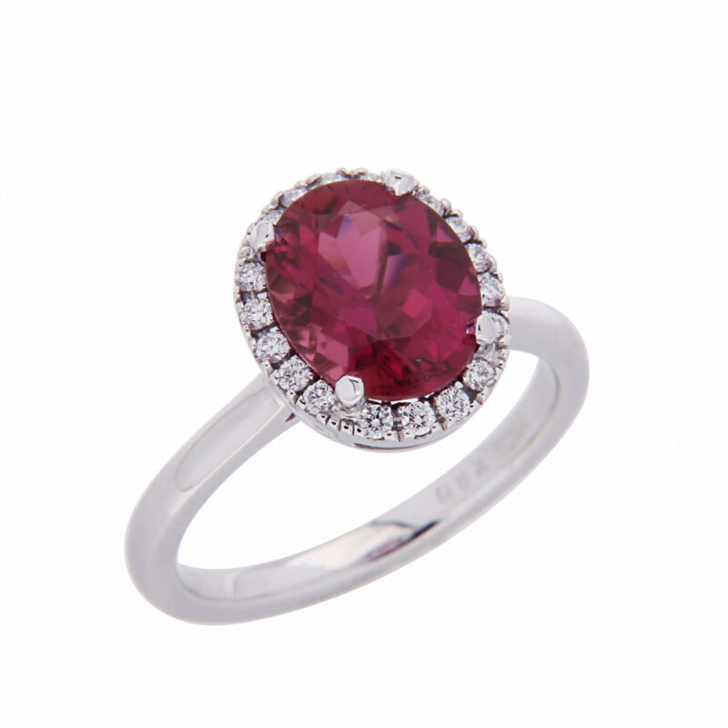Pink Tourmaline and Diamond Halo Ring