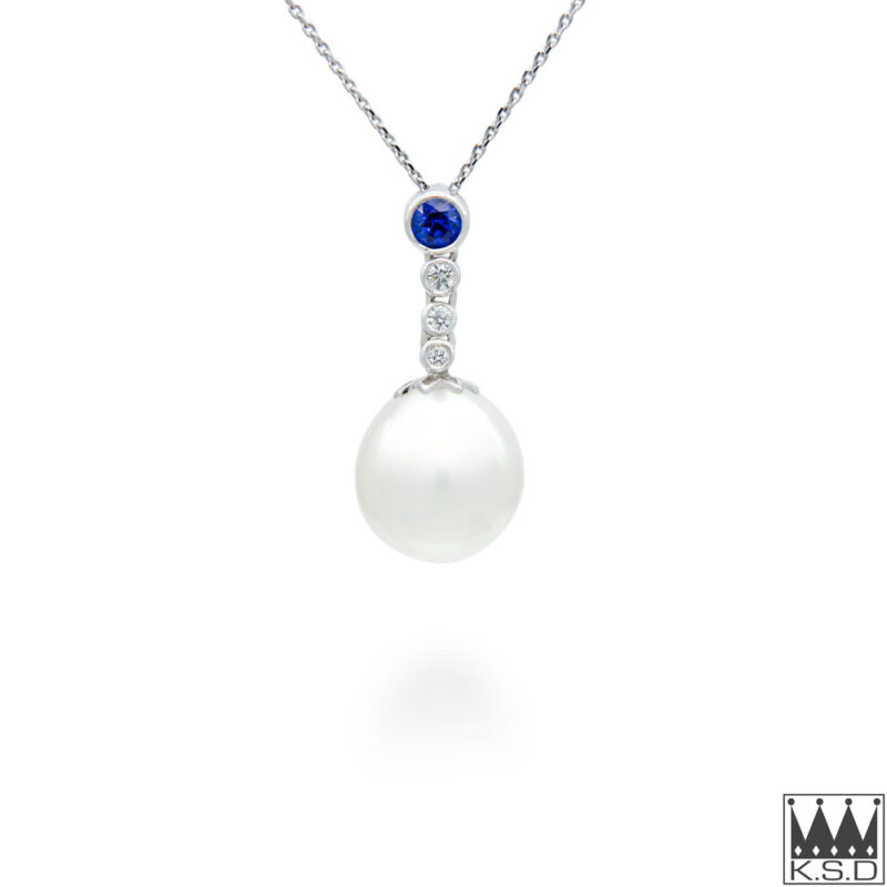 South Sea Pearl, Sapphire and Diamond Gold Pendant