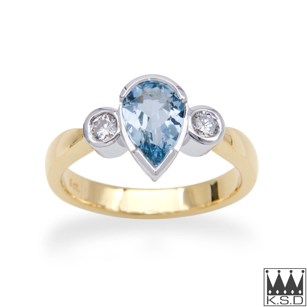 Aquamarine and Diamond Three Stone Gold Ring