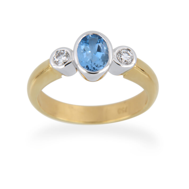 Aquamarine and Diamond Three Stone Gold Ring