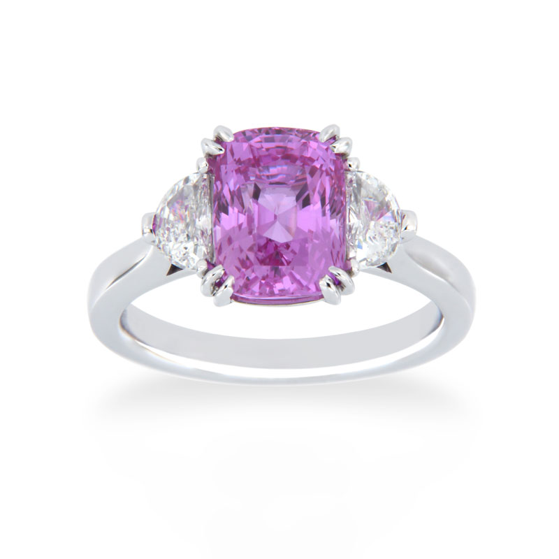 Three Stone Pink Sapphire and Diamond Ring