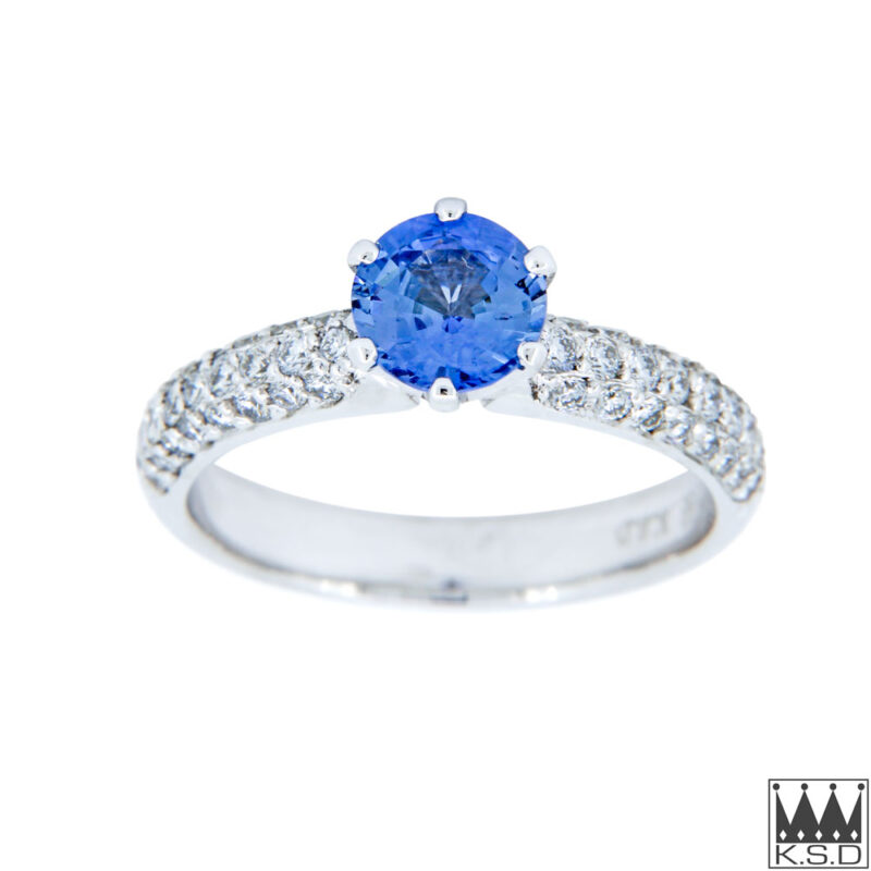 Ceylon Sapphire and Pave Set Diamond Ring