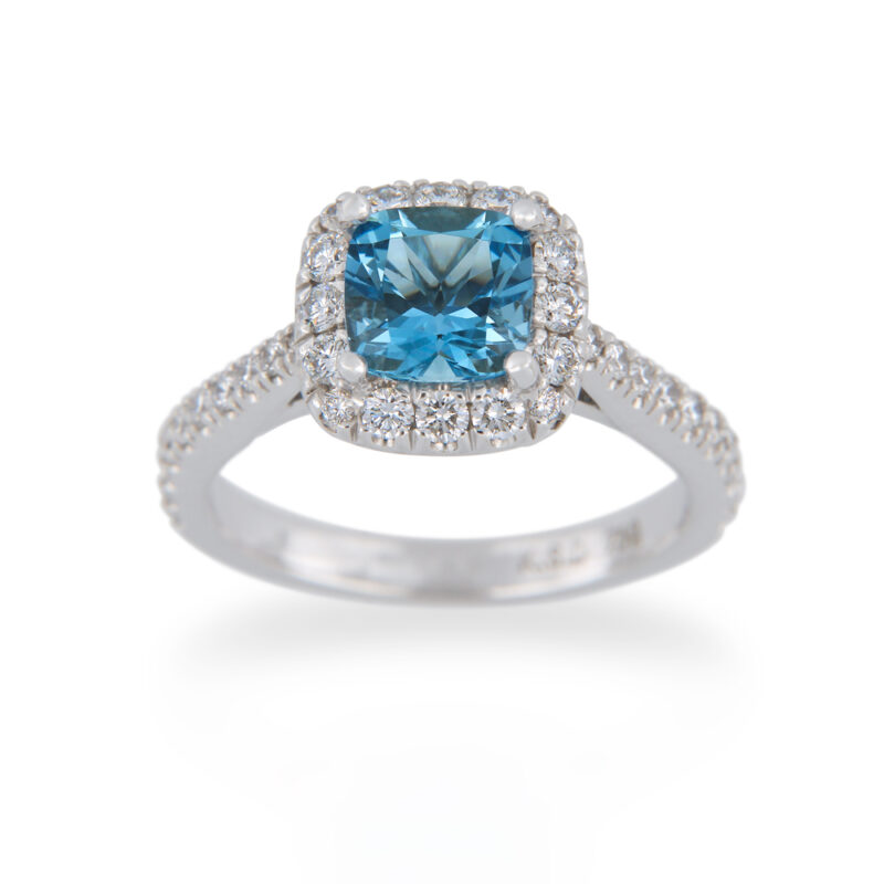 Aquamarine and Diamond Halo Ring