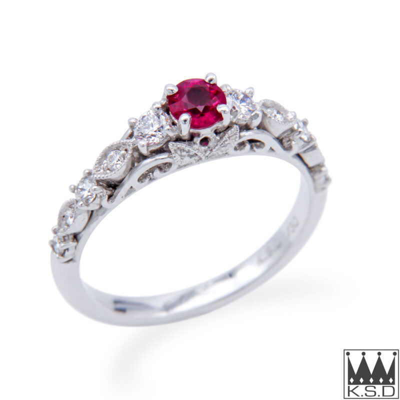 Burmese Ruby and Diamond Ornate Ring