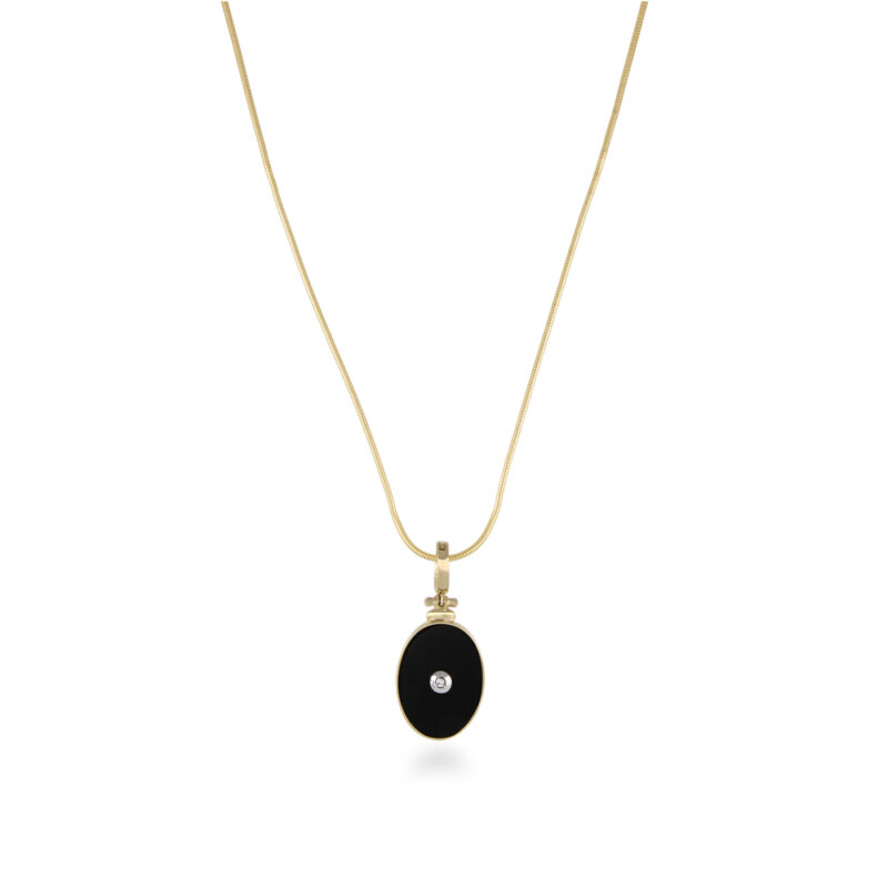 Onyx and Diamond Gold Pendant and Chain