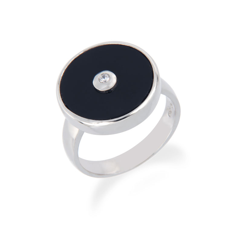 Black Onyx and CZ Sterling Silver Ring