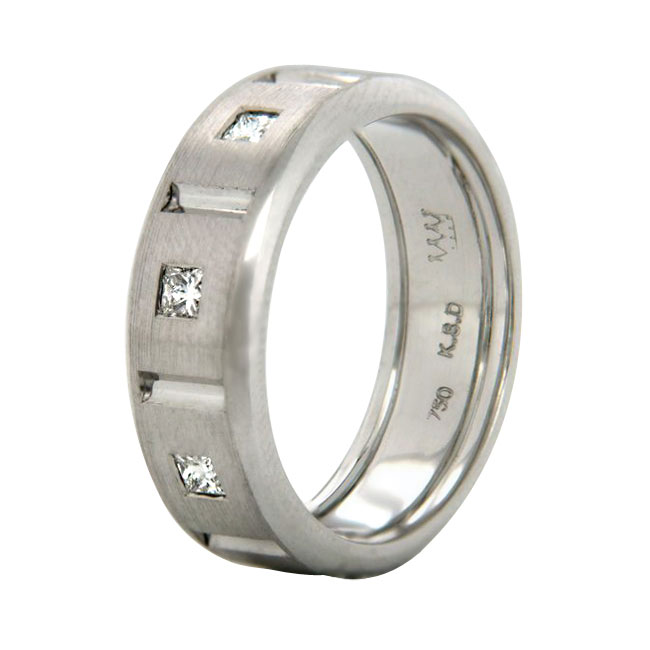 Rub Over Princess Cut Diamonds In A White Gold Wide Ring