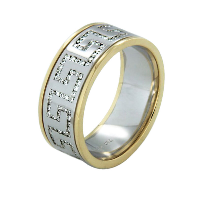 White and Yellow Diamond Set Pattern Wide Ring
