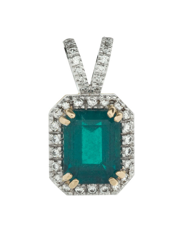 Emerald and Diamond Halo Vintage Pendant