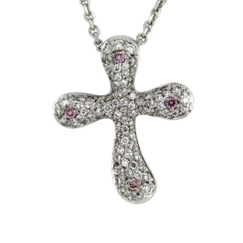 Pave Set Diamond and Pink Diamond Cross