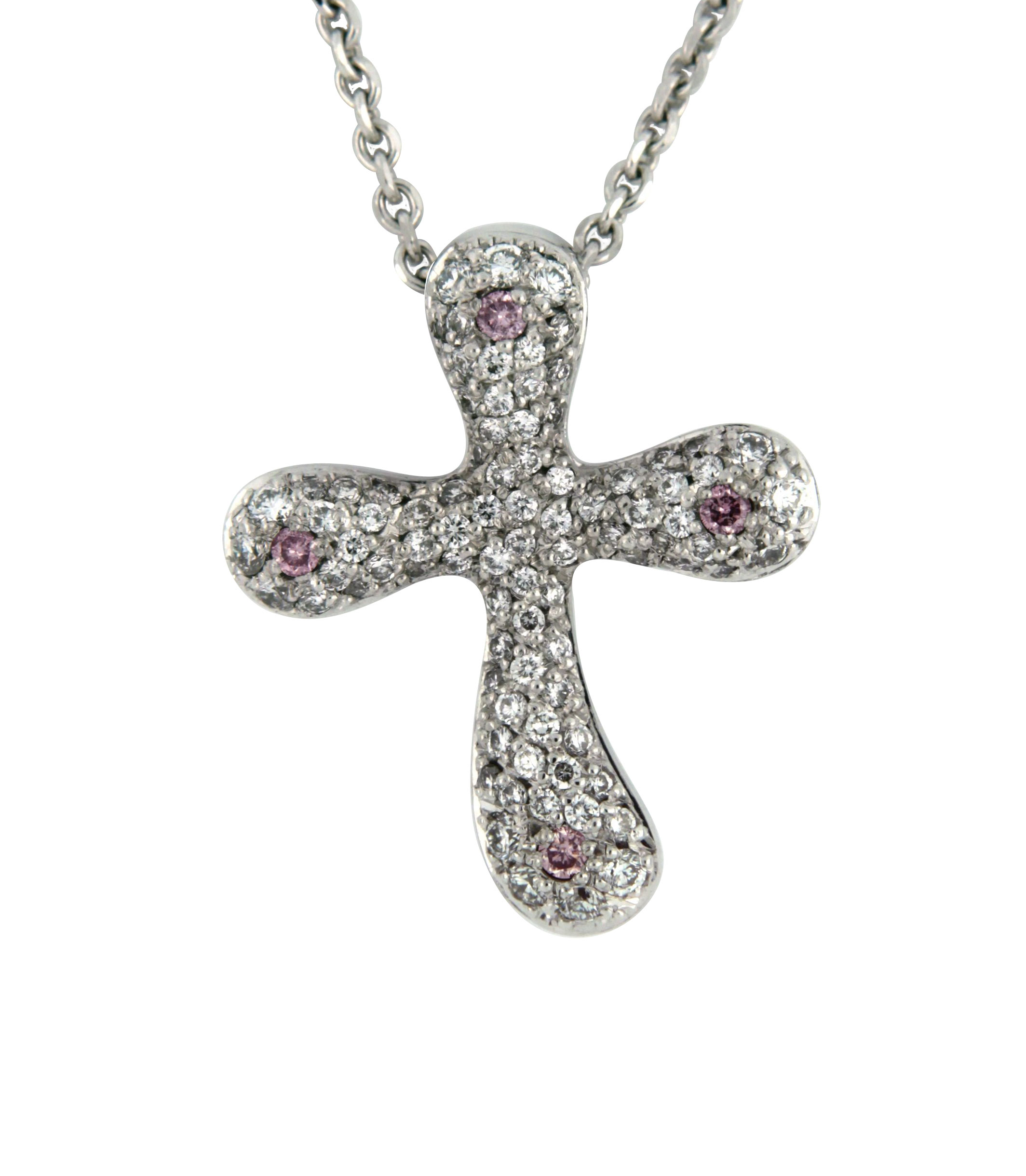 Pave Set Diamond and Pink Diamond Cross