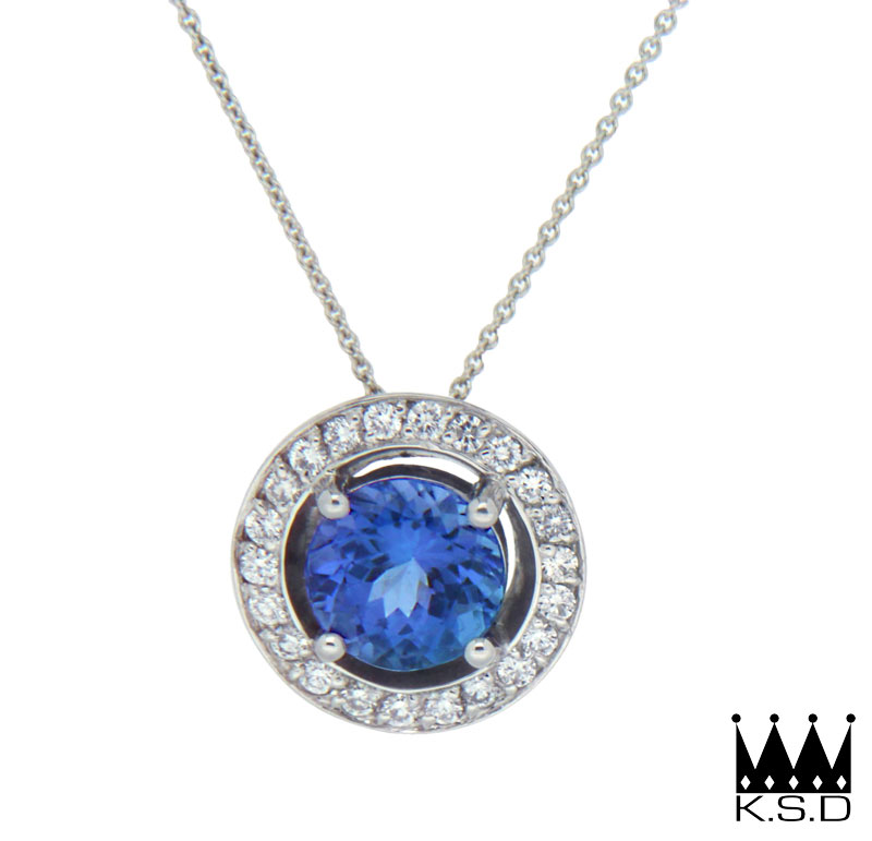 Tanzanite and Diamond Halo Pendant