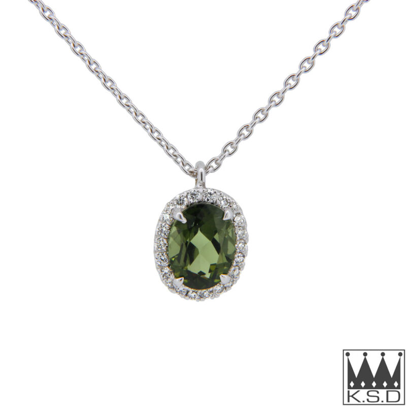 18ct White Gold Diamond & Green Tourmaline Pendant