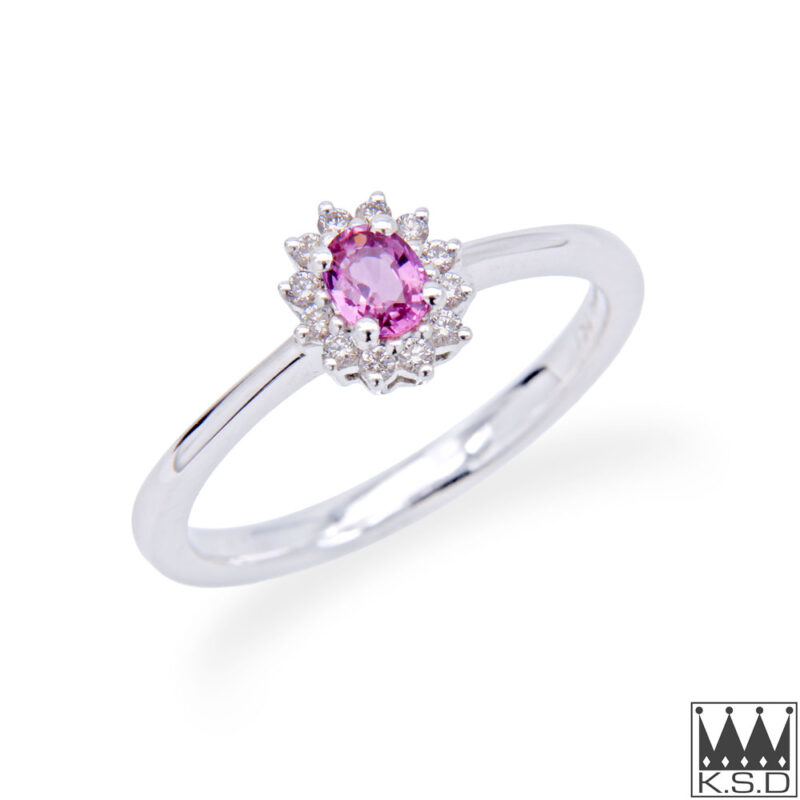 Pink Sapphire and Diamond Cluster Ring
